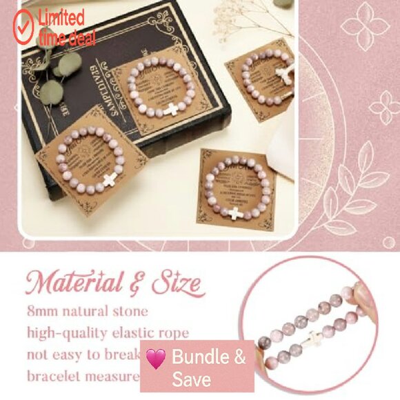 16 Pcs Cross Beaded Bracelets with Bible Cards Natural Stone Faith Gifts - Picture 4 of 7